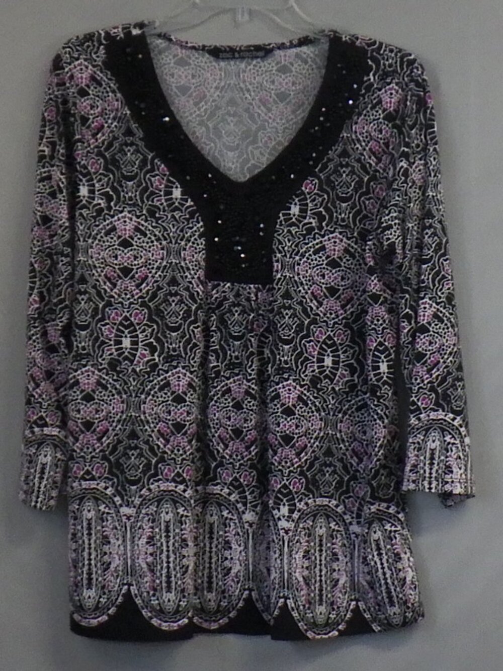 Zac & Rachel Heavily Studded Split-Neck Collar Tunic Top A662